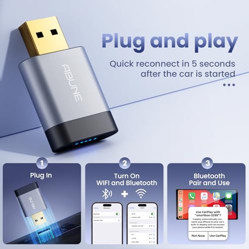 ABUNE MINI WIRELESS CARPLAY ADAPTER APPLE, 2 IN 1, NO LATENCY, CA7 - GRAY - Like New