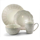 Elama White Lace 16 Piece Round Scallop Stoneware Dinnerware Set - White - Brand New