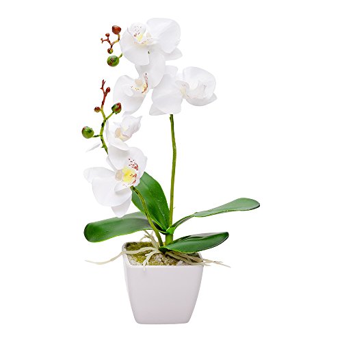 RESTORANTWARE FAUX FIORE WHITE ORCHID, WHITE POT, WHITE- RWA0265-1-WHITE - Like New