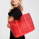 B09ZKSWB17 LMKIDS Women Fashion Handbags Wallet Tote Bag Top 2pcs (Red) - Like New