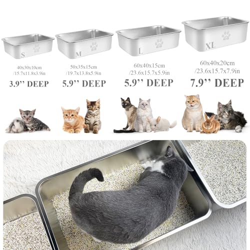 PWTAA STAINLESS STEEL CAT LITTER BOX HIGH SIDE SC07001-6 - SILVER - Like New