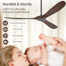 ZRONON 72" CEILING FANS - 3 BLADE SOLID WOOD - REMOTE CONTROL - DARK WALNUT Like New