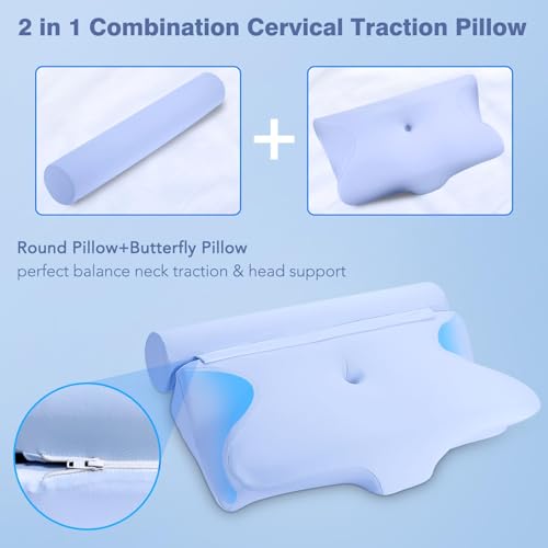 OCUUZIISU 2-in-1 Cervical Neck Pillow, Memory Foam, OC-K03-BLUE - Blue - Like New