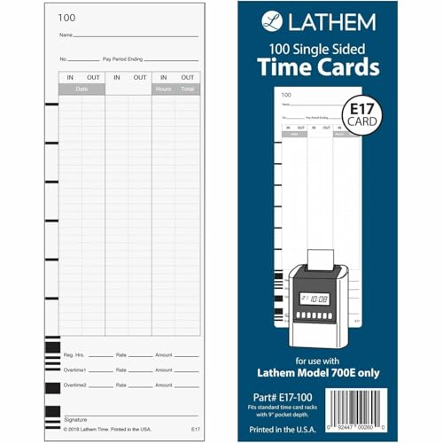 LATHEM MODEL 700E CLOCK SINGLE SIDED TIME CARDS - WHITE - Brand New