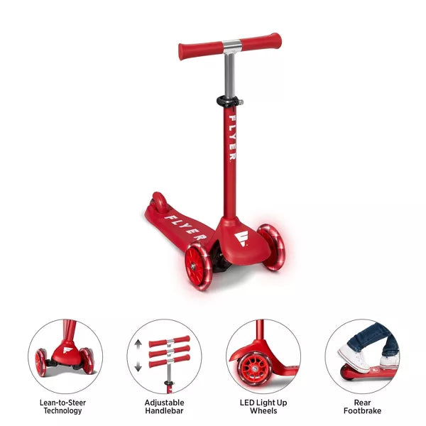 RADIO FLYER GLIDER JUNIOR KICK SCOOTER WITH LIGHT UP WHEELS 3-WHEEL - RED/WHITE - Like New