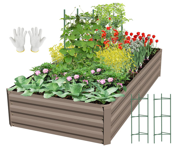 SONFILY RAISED GARDEN BED METAL RAISED GARDEN BED GARDEN BOXES 8X4X1FT - BROWN - Like New
