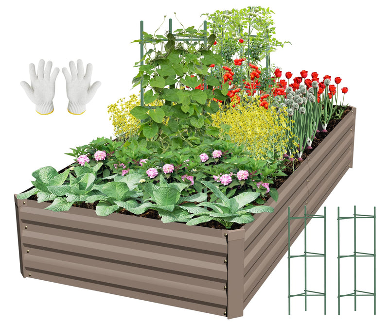 SONFILY RAISED GARDEN BED METAL RAISED GARDEN BED GARDEN BOXES 8X4X1FT - BROWN - Like New