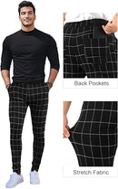 GINGTTO MENS PLAID DRESS STRETCH CHINO PANTS MEN 36 SKINNY FIT - BLACK CHECKERED - Brand New