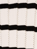 ADRIANNA WOMENS POINTELLE POLO STRIPED SWEATER-V-PLACKET--IVORY/BLACK--L - Brand New