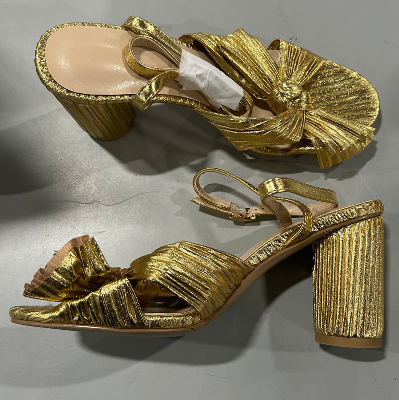 GENERIC WOMEN'S BOW KNOT ANKLE STRAP OPEN TOE HIGH BLOCK SANDALS (EU W39) - GOLD - Like New