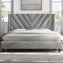 YAHEETECH UPHOLSTERED PLATFORM BED FRAME WOODEN SLAT SUPPORT QUEEN - LIGHT GRAY - Like New