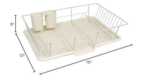 SWEET HOME COLLECTION METAL, PLASIC 3 PIECE DISH DRAINER RACK SET IVORY - Like New
