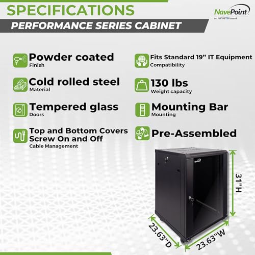 NavePoint 15U Server Cabinet Wall Mount Rack Enclosure Caster Wheels 2 Fans - Like New