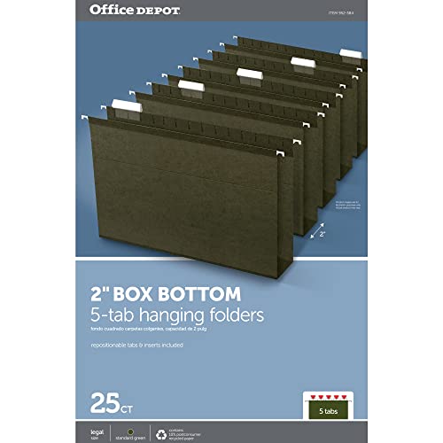 OFFICE DEPOT BOX BOTTOM HANGING FILE FOLDERS, 2IN EXPANSION, LEGAL SIZE - GREEN - Like New