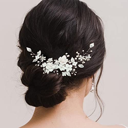 CASDRE FLOWER BRIDE WEDDING HAIR VINE PEARL BRIDAL HEADPIECE - SILVER - Like New