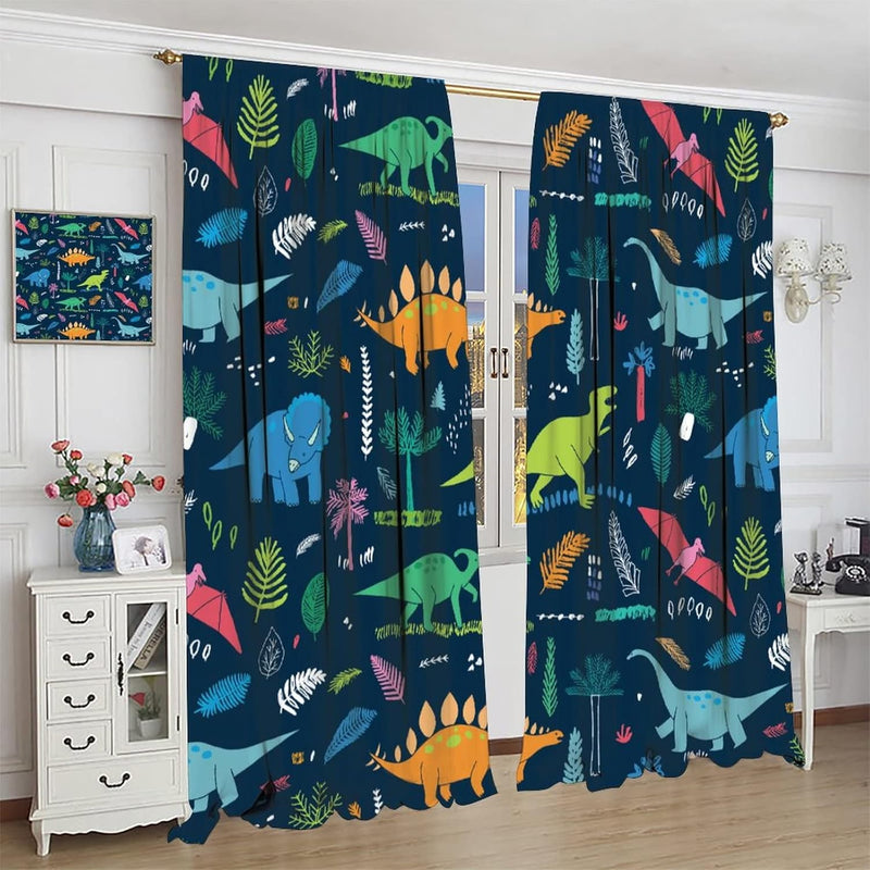 SHELIFESTYLE KIDS DINOSAUR CURTAINS DINOSAUR CARTOON ANIMALS 42X63IN - DINOSAUR2 - Like New