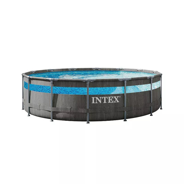 INTEX 14' X 42" CLEARVIEW PRISM FRAME ABOVE GROUND POOL - GRAYWOOD PRINT - Like New