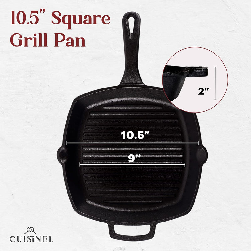 Cuisinel 10.5" Cast Iron Square Grill Pan C10-SG-G - Black - Like New