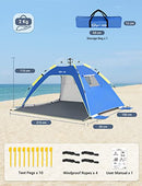Glymnis Pop Up Beach Tent for 3-4 Person, UPF 50+, Lightweight, Easy Setup - Brand New