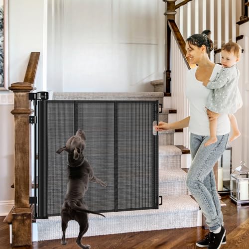 CHEEGLU REINFORCED RETRACTABLE DOG GATE FOR STAIRS 55" BABY GATE - BLACK Like New