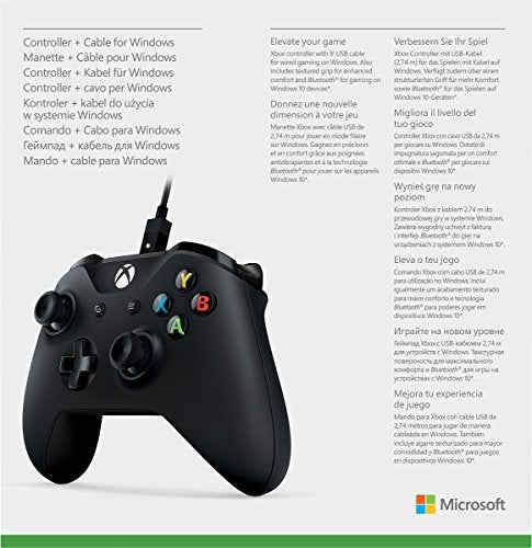 MICROSOFT XBOX CONTROLLER + CABLE FOR WINDOWS 1708 - BLACK - Like New