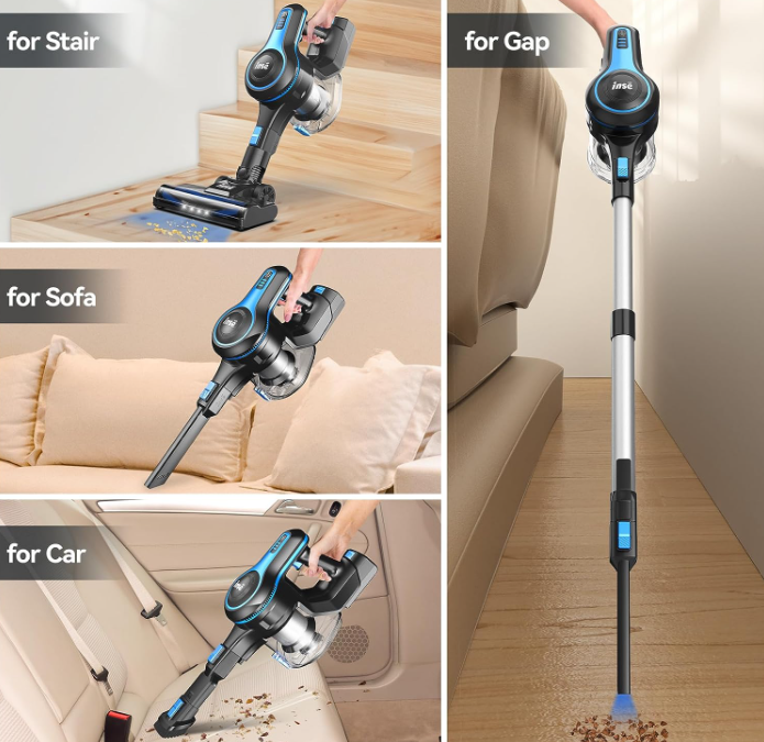 INSE Cordless 6-in-1 Rechargeable Stick Vacuum INSE-N5S-LIGHTBLUE Like New