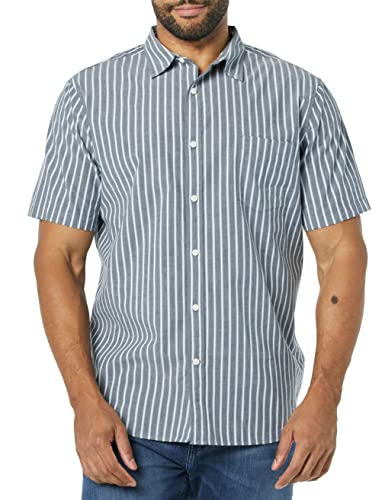 AMAZON ESSENTIALS MEN'S SLIM-FIT SHORT-SLEEVE POPLIN NAVY WHITE STRIPE M - Brand New