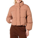 AMAZON ESSENTIALS CROPPED PUFFER JACKET WINTER WARM COLLAR XS LIGHT-BROWN - Like New
