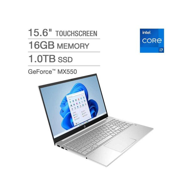 HP Pavilion Laptop 15.6 FHD I7-1255U 16 1TB SSD MX550 15-EG2055CL - Silver - Like New