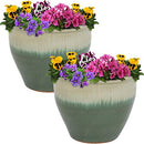 Sunnydaze Round Ceramic Planter, Set of 2 Plant Pots, AP-872 - Seafoam Glaze - Like New