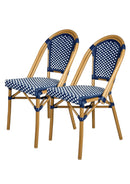 CHIVARI FRENCH BISTRO PATIO/INDOOR DINING CHAIR, 2 PACK, WICKER - BLUE/WHITE - Like New