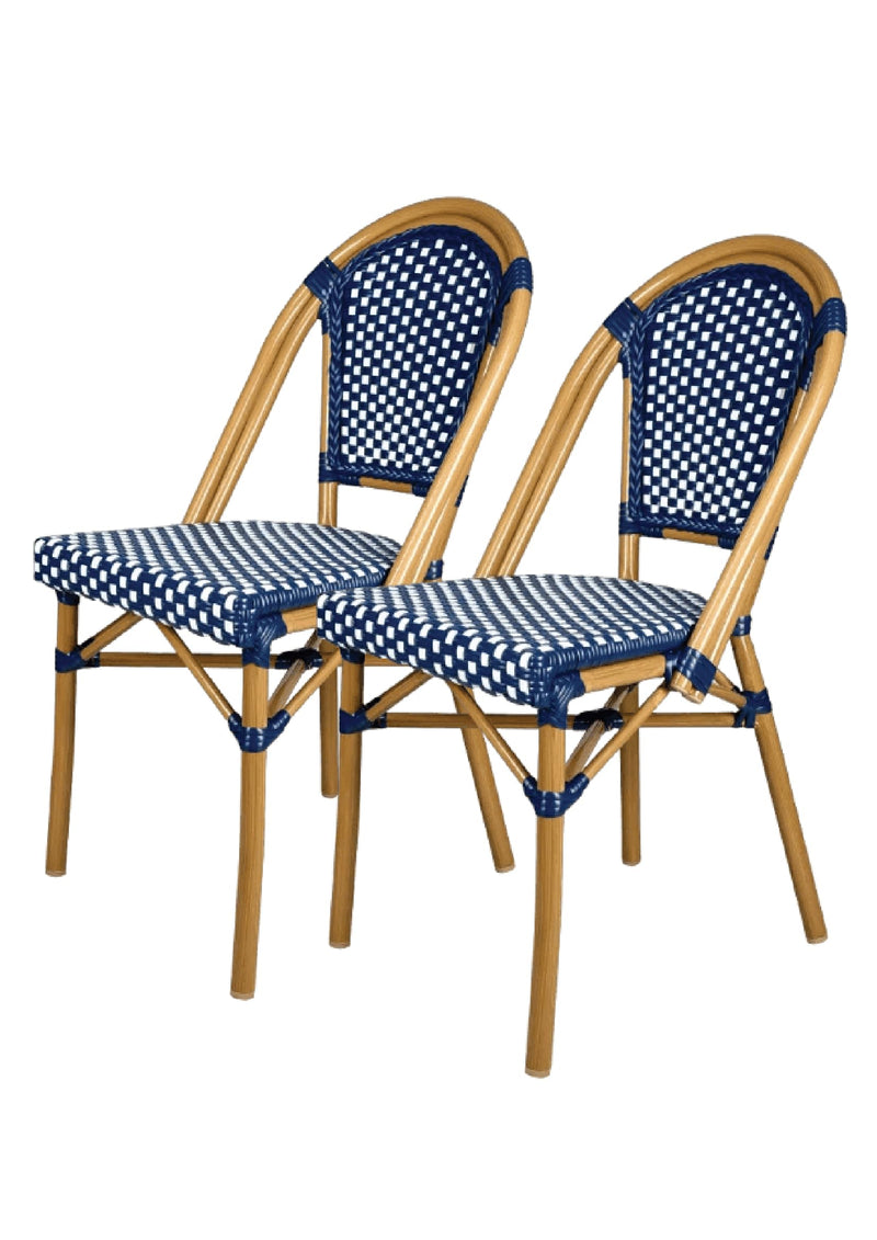 CHIVARI FRENCH BISTRO PATIO/INDOOR DINING CHAIR, 2 PACK, WICKER - BLUE/WHITE - Like New