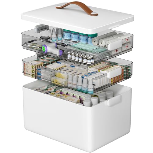 CTIME 3-Tier Medicine Organizer Portable Medicine Cabinet Leather Handle - White - Like New