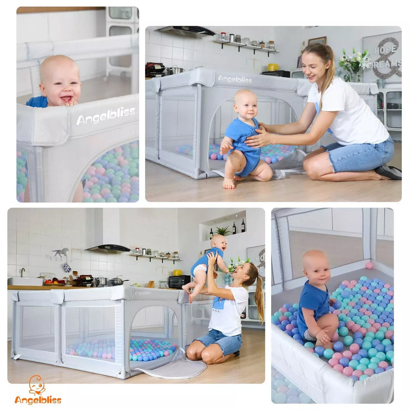ANGELBLISS BABY PLAYPEN LARGE BABY PLAYARD INDOOR & OUTDOOR KIDS 79X63IN - GRAY - Like New