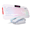 PC Gaming Keyboard Mouse LED Rainbow Backlit USB Gaming Keyboard Rest - White - Like New