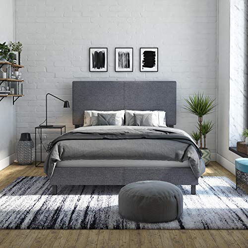 DHP JANFORD BED WITH CHIC UPHOLSTERED HEADBOARD, QUEEN - GRAY LINEN - Like New