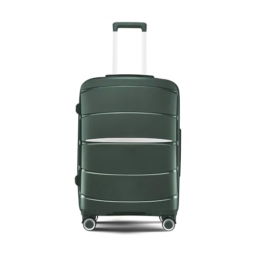 Fancial Expandable Luggage with Spinner Wheels, Green, Checked-Medium 24-Inch - Like New