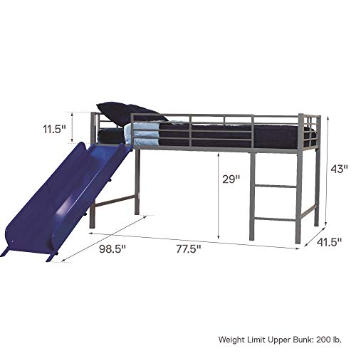 DHP Junior Twin Metal Loft Bed with Slide, Multifunctional - SILVER/BLUE - Like New