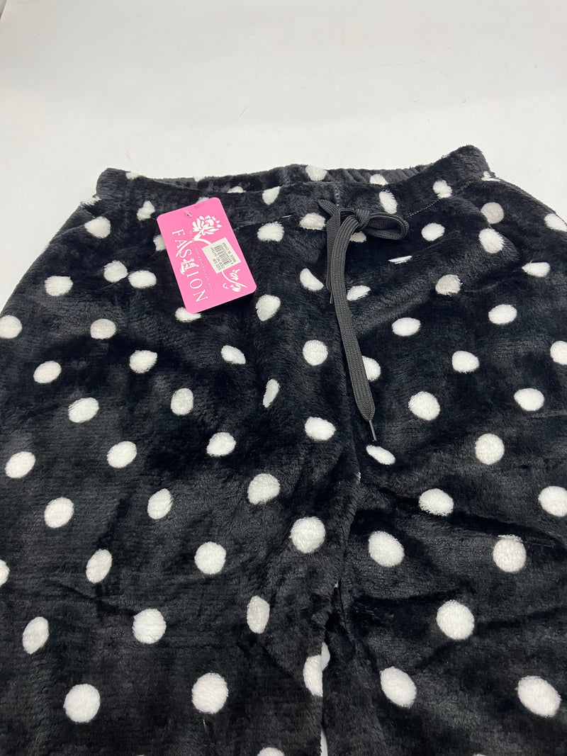 FASHION EXTRA SOFT PAJAMAS PANTS - SIZE: WOMEN S - BLACK WITH WHITE POLKA DOTS - Brand New