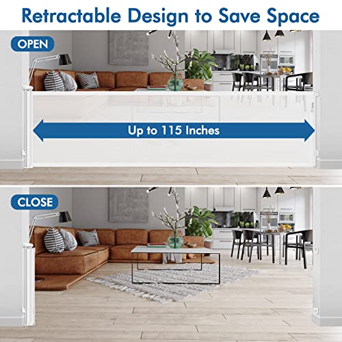 115 Inch Wide Baby Gate Retractable Dog Gate for Extra Wide Openings White Like New