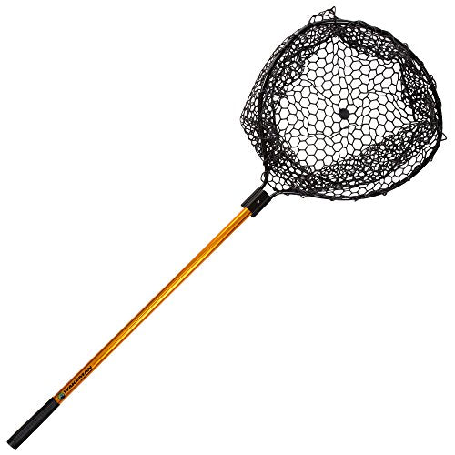 Landing Fish Net Angler Tool with Clear Rubber Mesh Netting and Wooden Handle - Like New