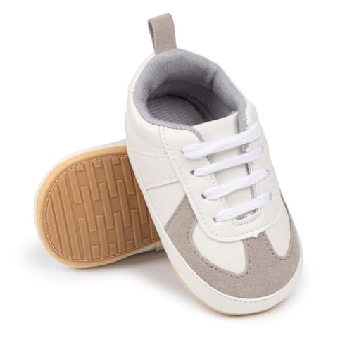 MECKIOR INFANT TODDLER CANVAS SHOES SNEAKER, SIZE: YOUTH 13 (12-18M), WHITE/GREY - Like New