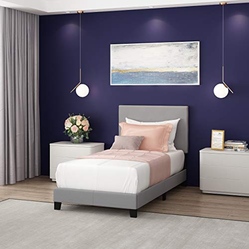 FURINNO LAVAL BUTTON TUFTED UPHOLSTERED PLATFORM BED FRAME TWIN GLACIER GRAY - Like New