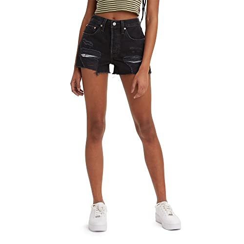 563270268 LEVI'S WOMEN'S 501 ORIGINAL SHORTS DESTRUCTED SIZE 32 BLACK WASH - Brand New