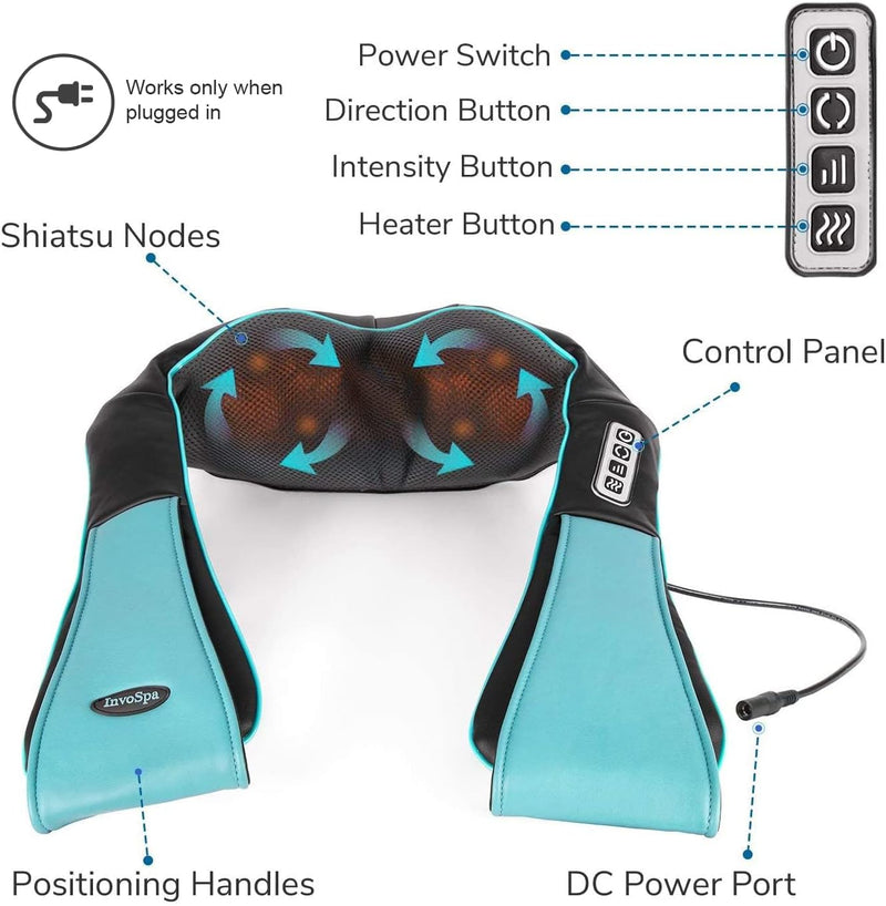 InvoSpa Shiatsu Neck and Back Massager with Heat JC-668 - BLUE/BLACK - Like New