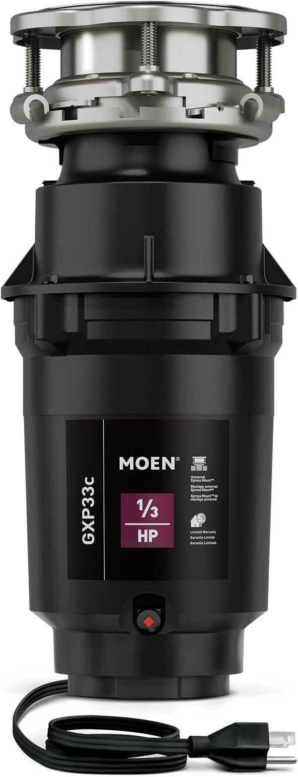 MOEN 1/3 HP Compact Continuous Feed Garbage Disposal Kitchen Sink GXP33C- Black Like New