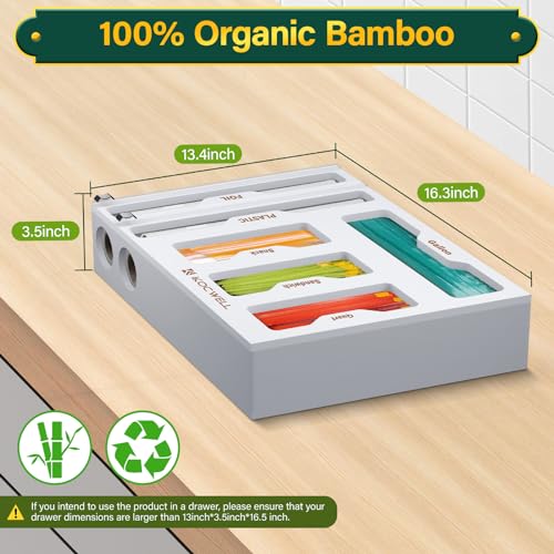 KOCWELL BAG ORGANIZER PLASTIC WRAP DISPENSER WITH CUTTER, 6 IN 1 KITCHEN - WHITE - Brand New