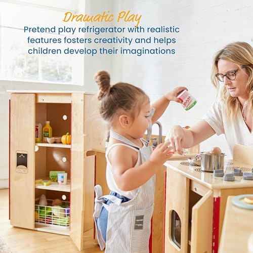 ECR4KIDS PLAY KITCHEN REFRIGERATOR WOODEN PLAYSET ELR-3127 - NATURAL - Like New