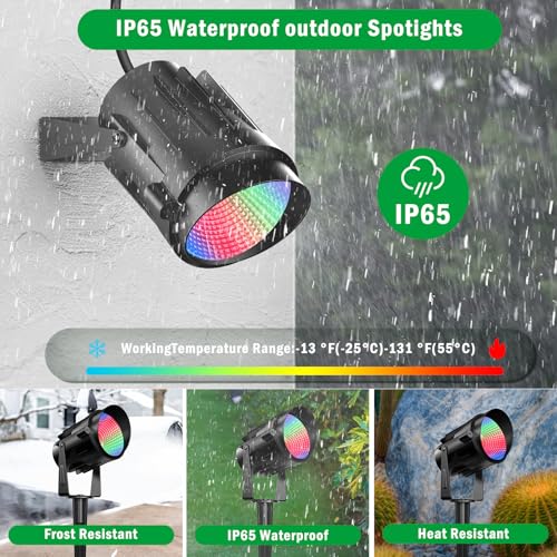 JIAQIYAN RGB SPOTLIGHT OUTDOOR 12W COLOR CHANGING REMOTE 4 PACK - BLACK - Like New