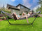 SORBUS 2-PERSON PREMIUM HAMMOCK WITH STEEL PREMIUM COTTON - DESERT-BROWN BLUE - Like New